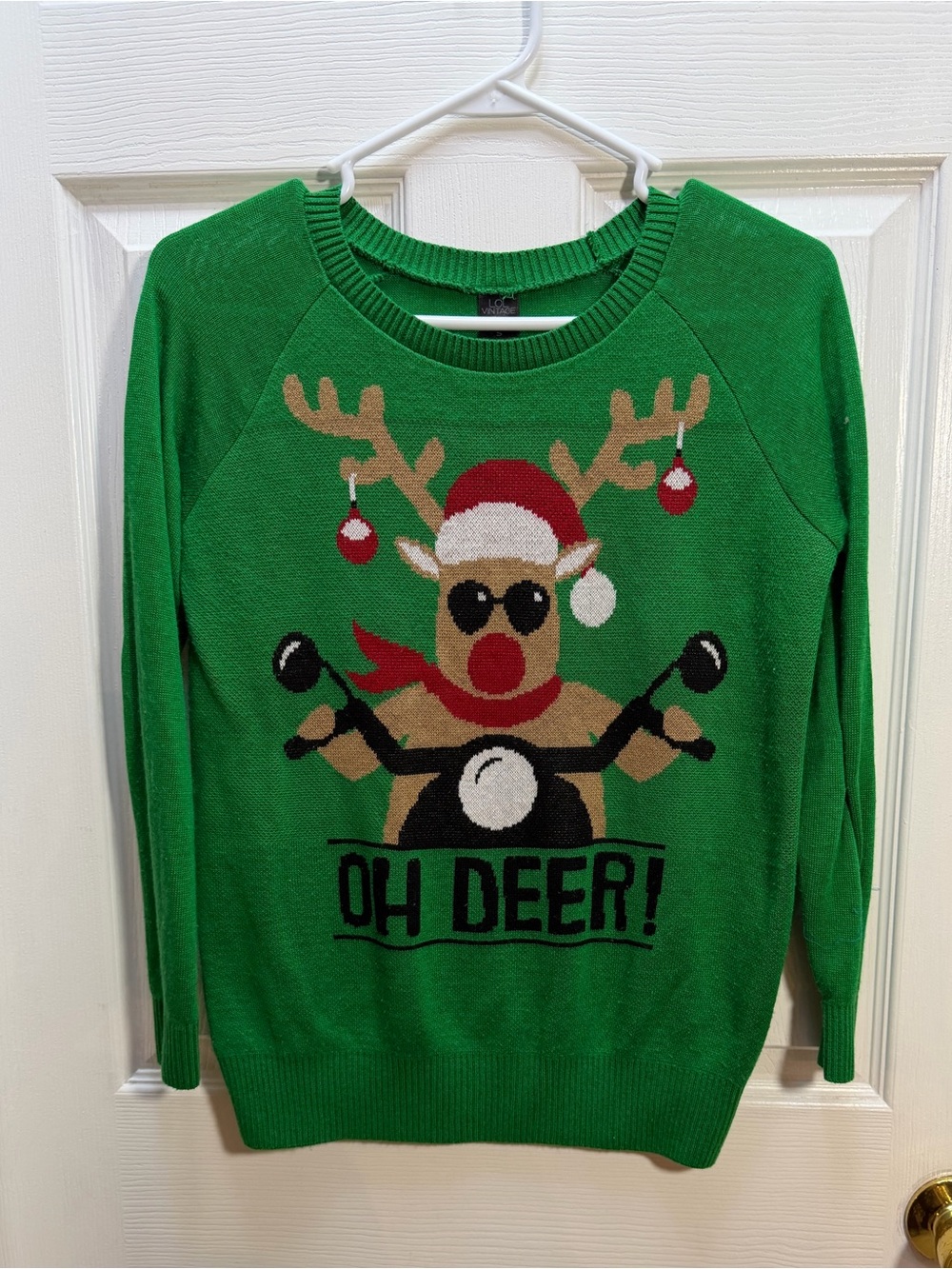 L.O.L. Vintage Green Reindeer Motorcycle Sweater